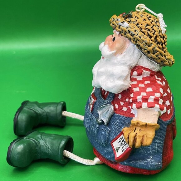 Resin Shelf Sitter Santa Ornament Farmhouse Christmas Green Boots Dangling Legs - Picture 2 of 12